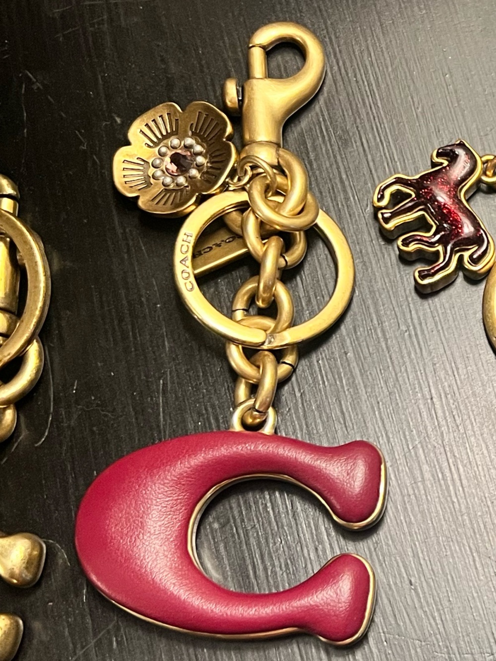 Rare Coach burgundy C Charm Keychain